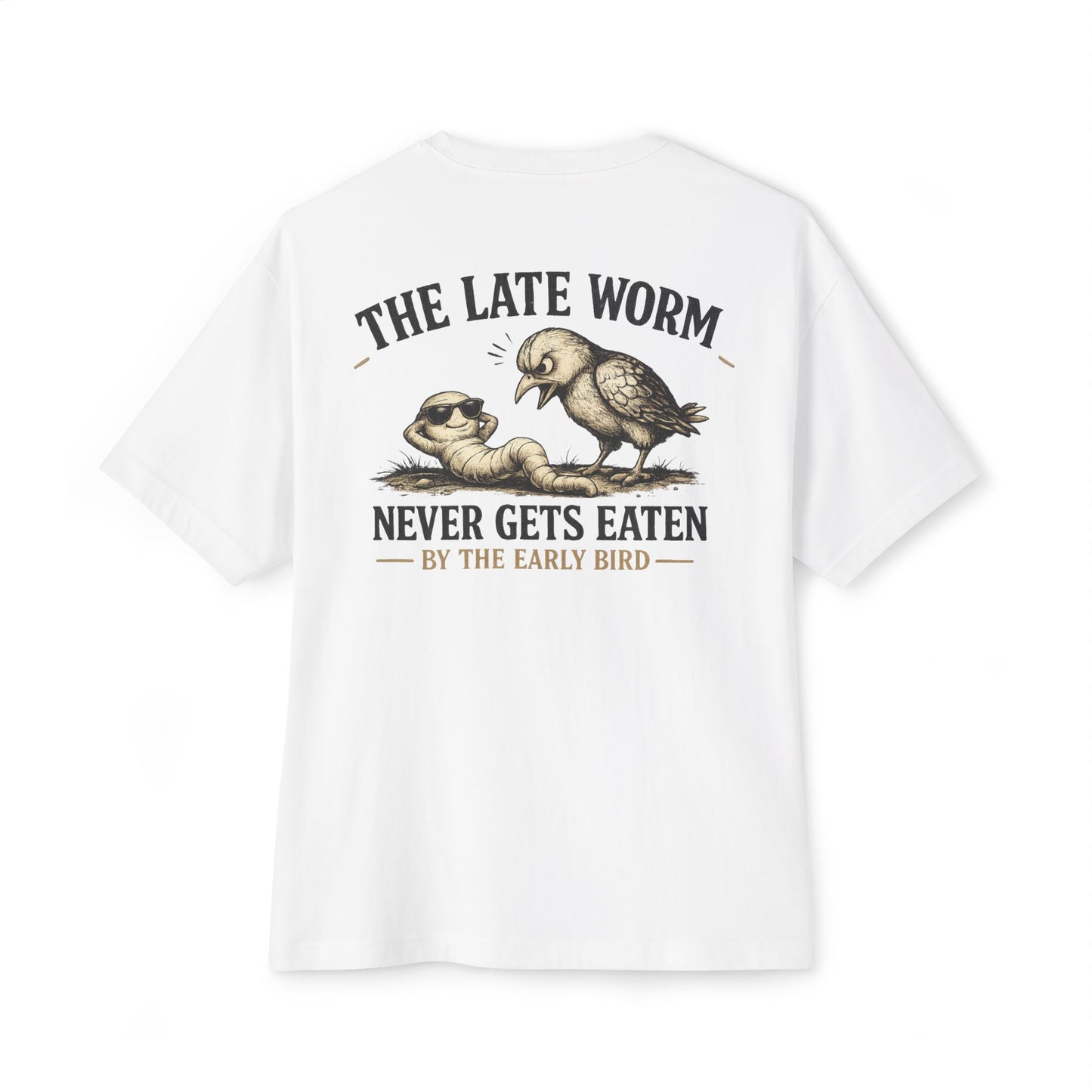 Graphic Tee — “The Late Worm Never Gets Eaten” Vintage Bird & Worm Illustration