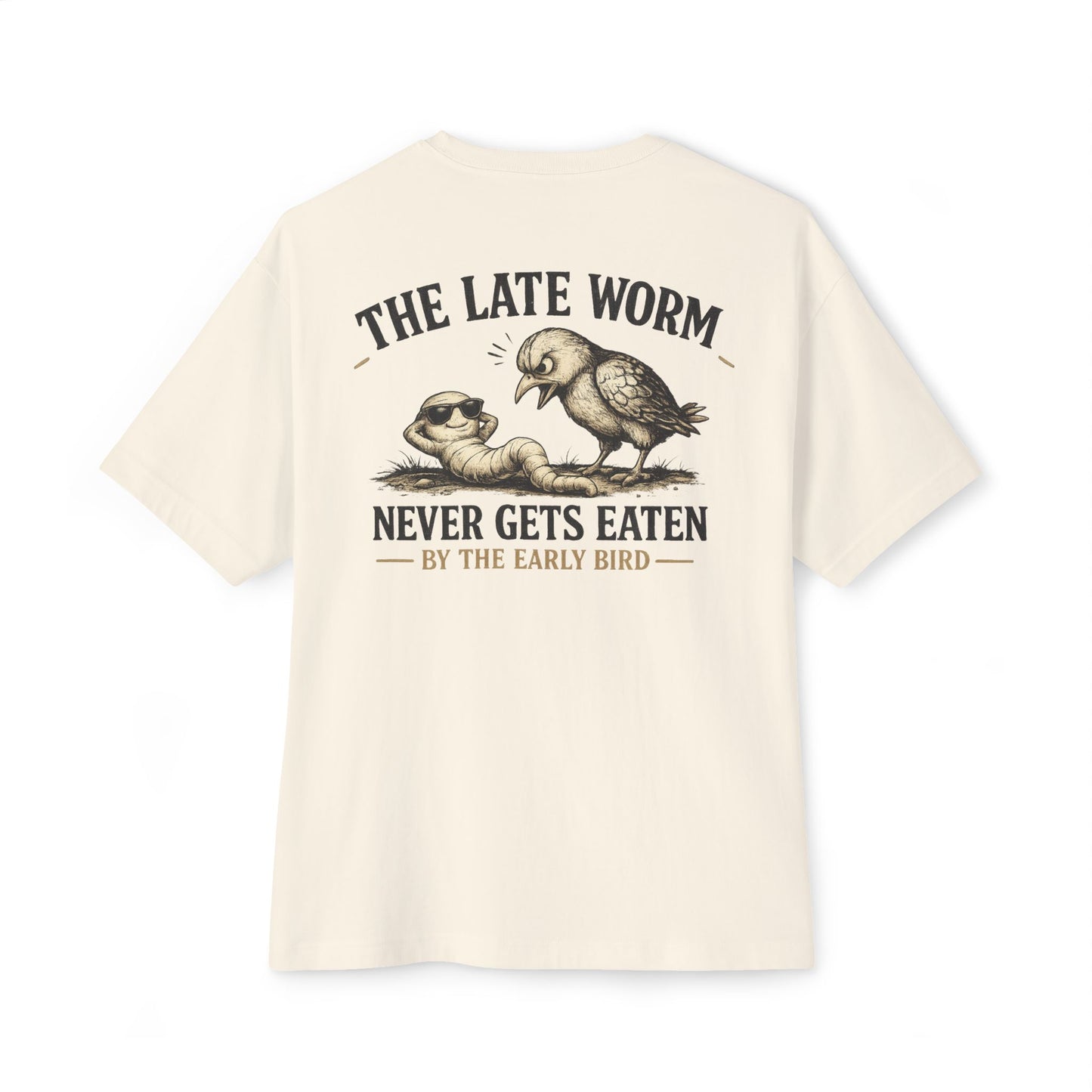 Graphic Tee — “The Late Worm Never Gets Eaten” Vintage Bird & Worm Illustration