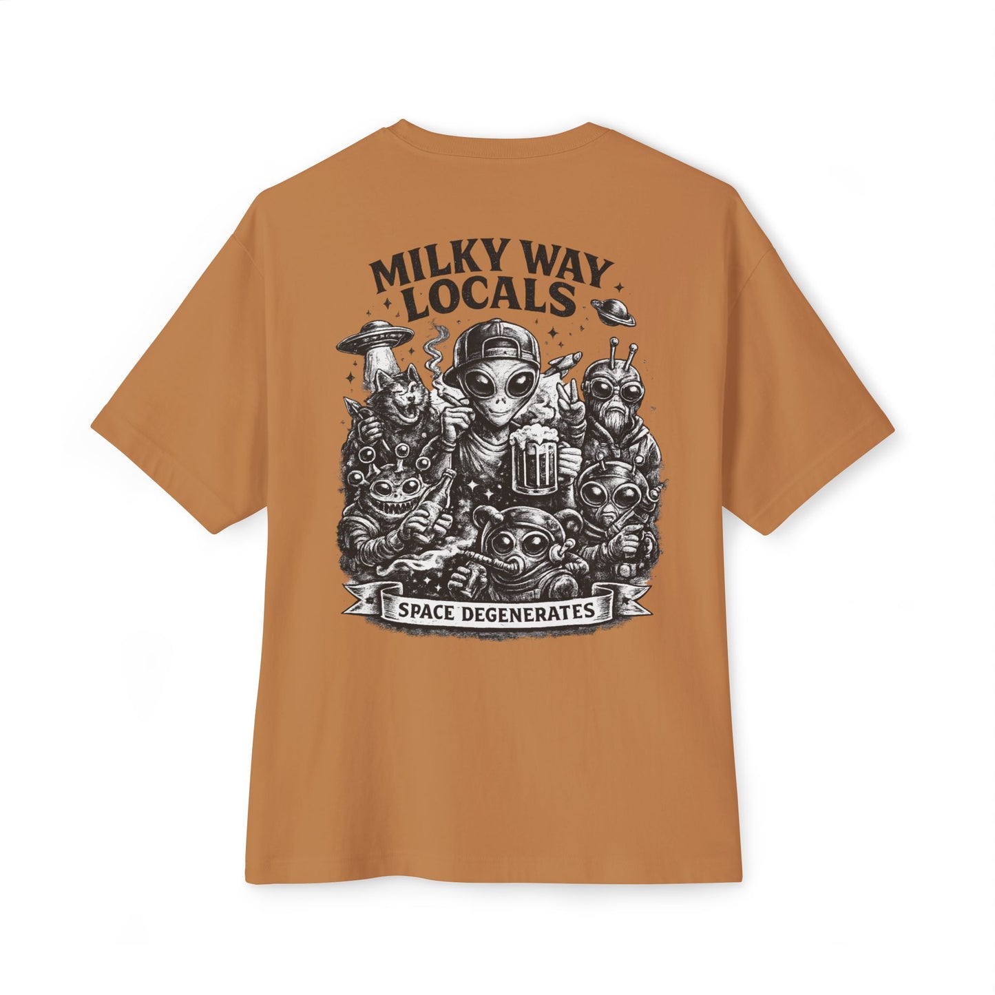 Milky Way Locals Graphic Tee — 'Space Degenerates' Alien Back Print