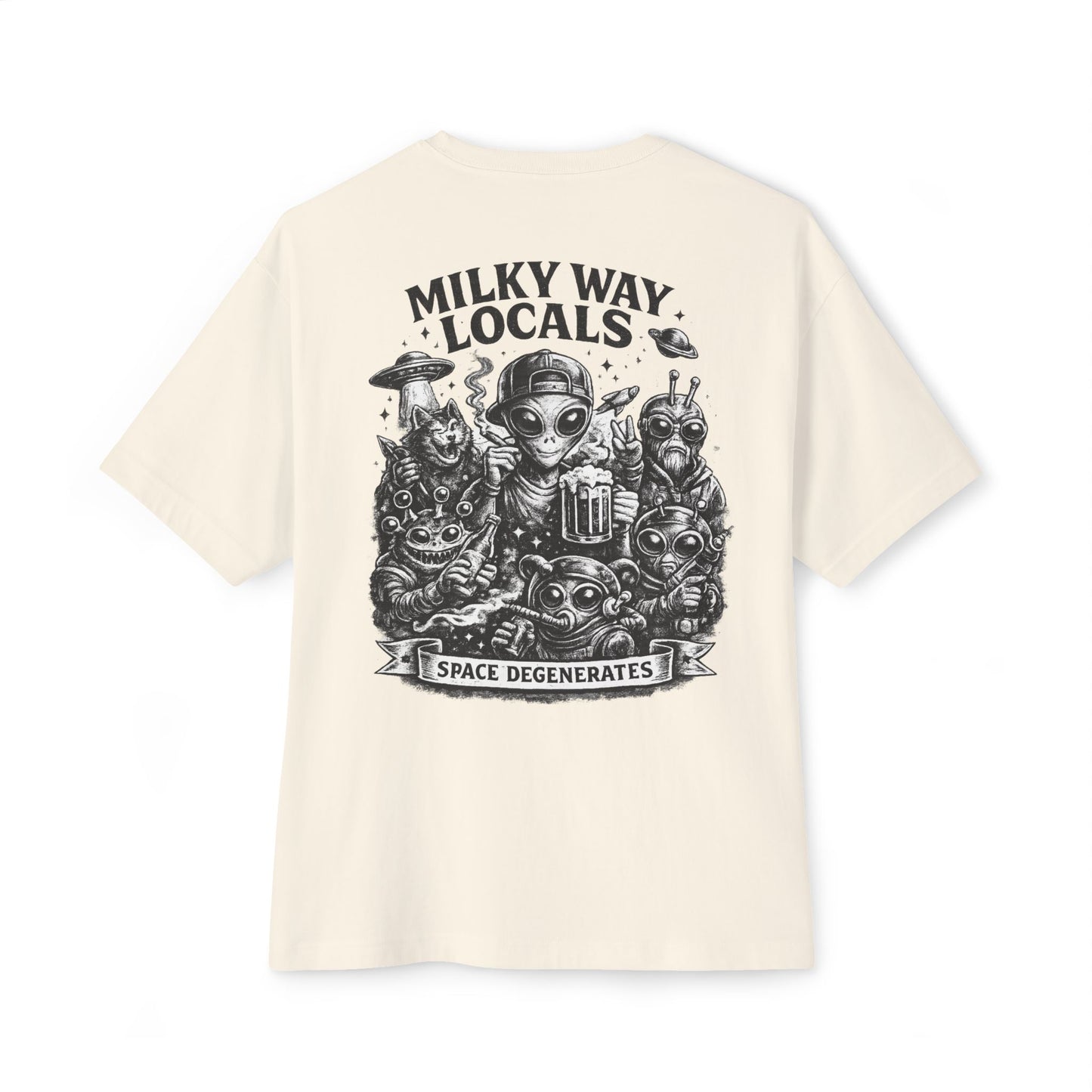 Milky Way Locals Graphic Tee — 'Space Degenerates' Alien Back Print
