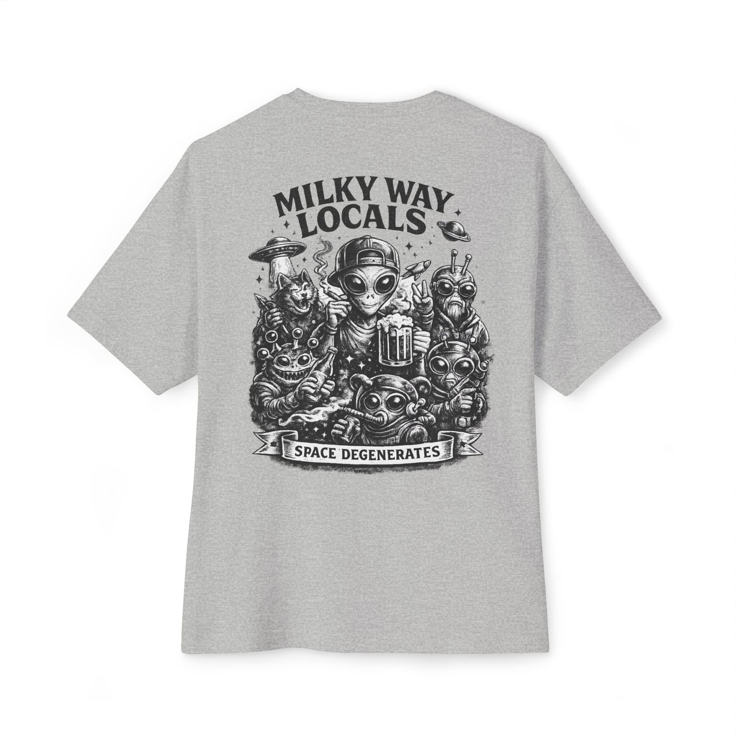 Milky Way Locals Graphic Tee — 'Space Degenerates' Alien Back Print
