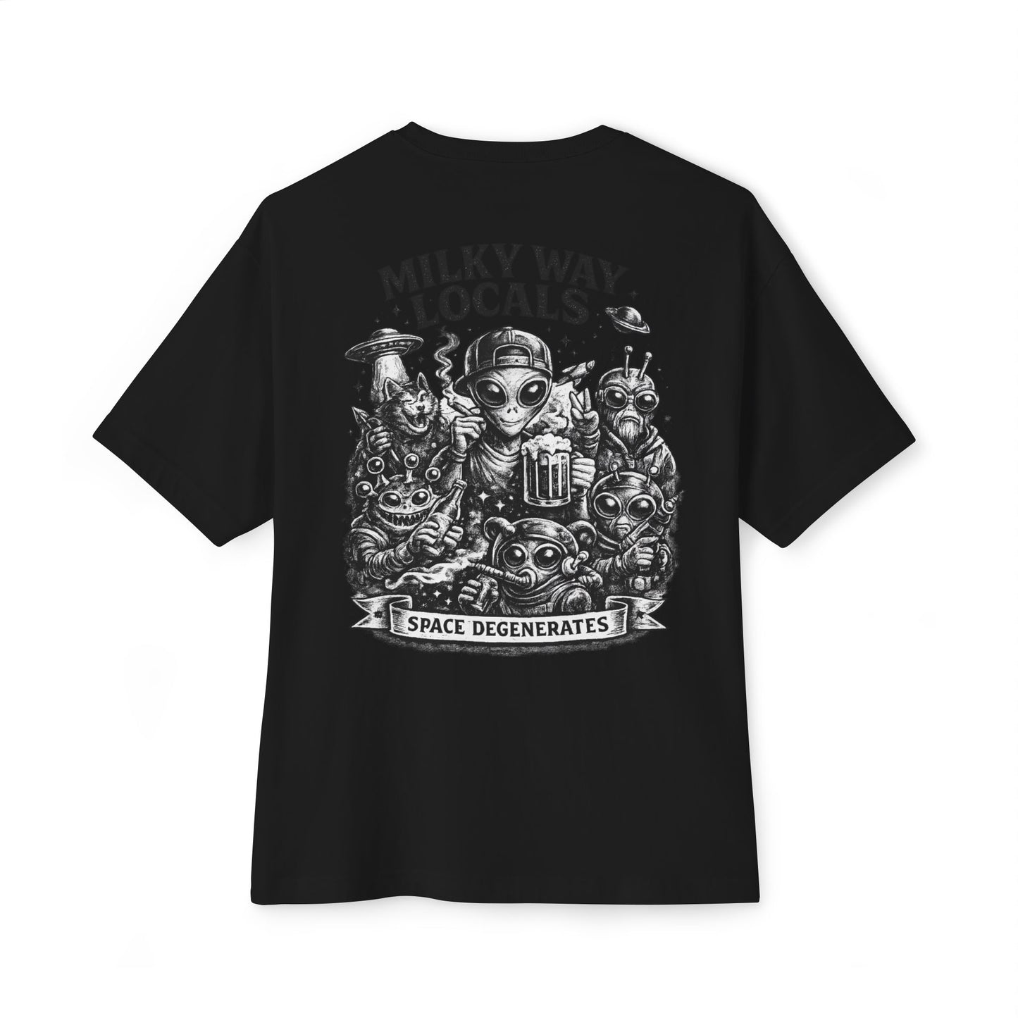 Milky Way Locals Graphic Tee — 'Space Degenerates' Alien Back Print