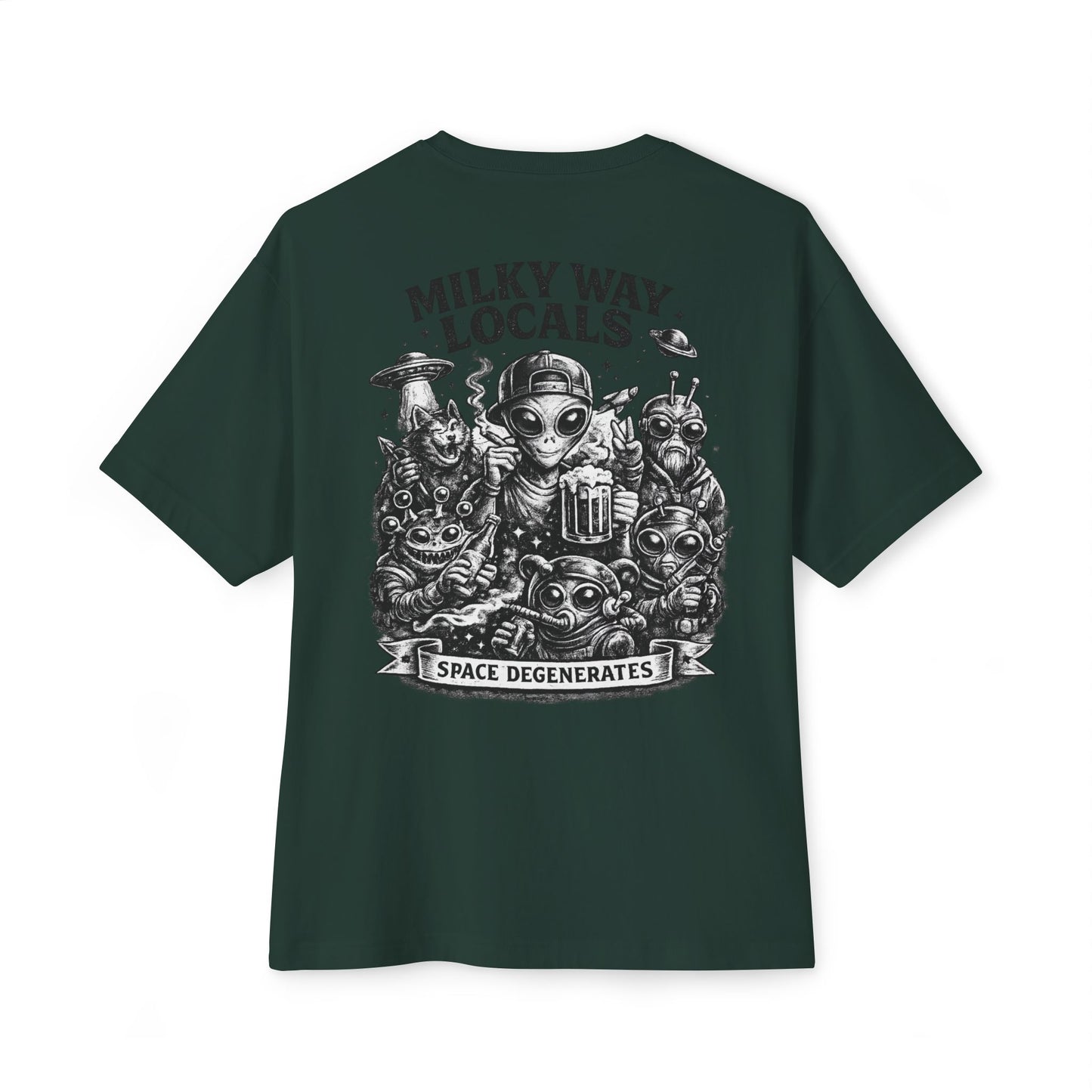 Milky Way Locals Graphic Tee — 'Space Degenerates' Alien Back Print