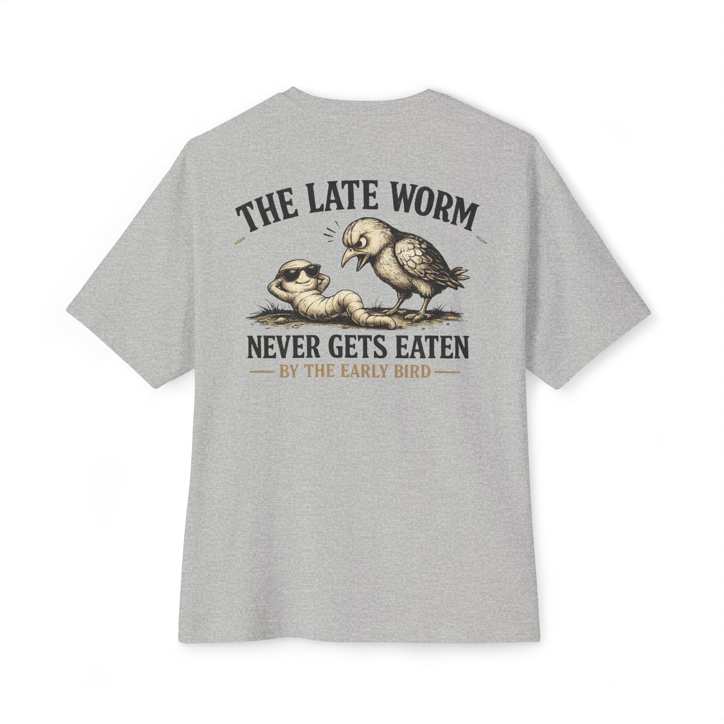 Graphic Tee — “The Late Worm Never Gets Eaten” Vintage Bird & Worm Illustration