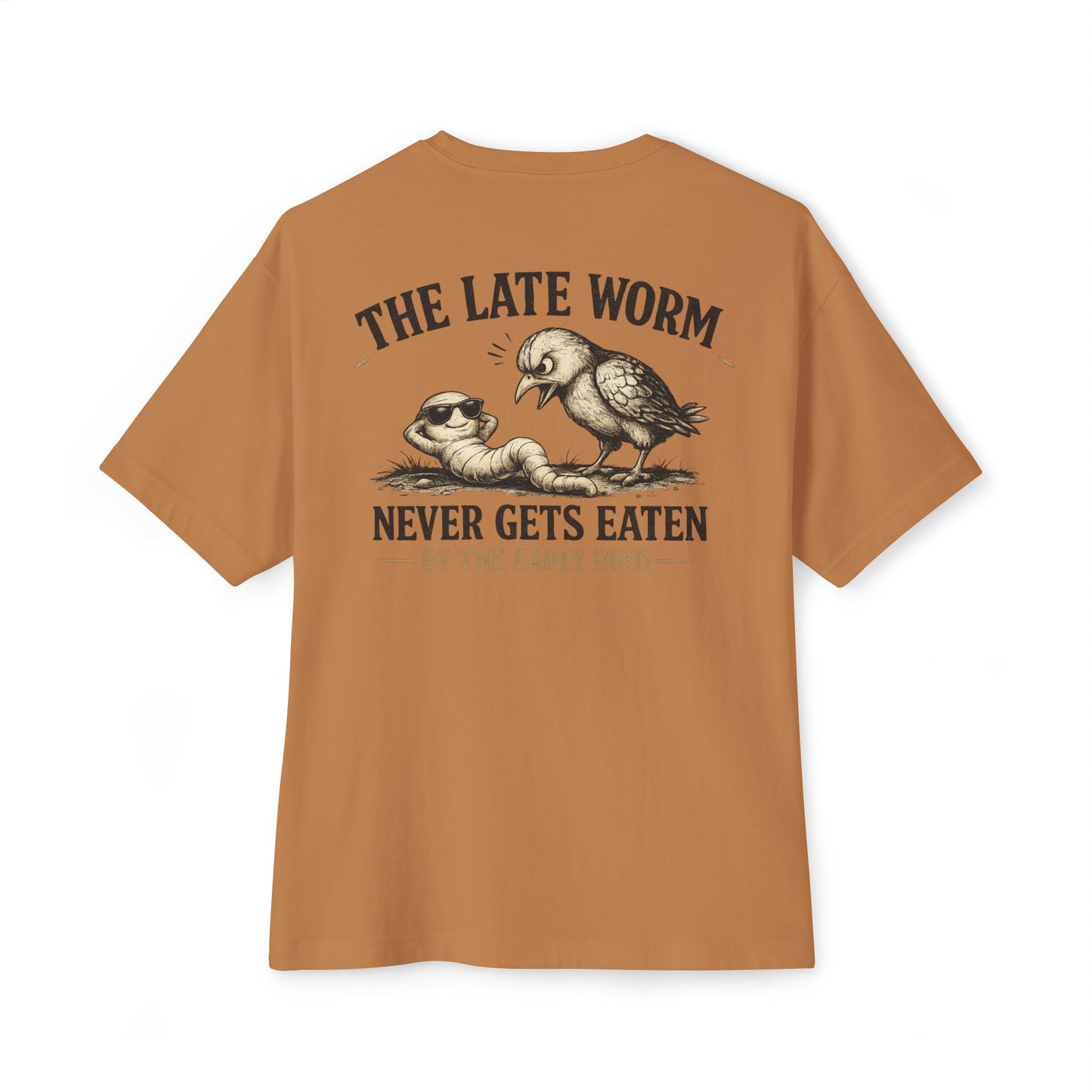 Graphic Tee — “The Late Worm Never Gets Eaten” Vintage Bird & Worm Illustration