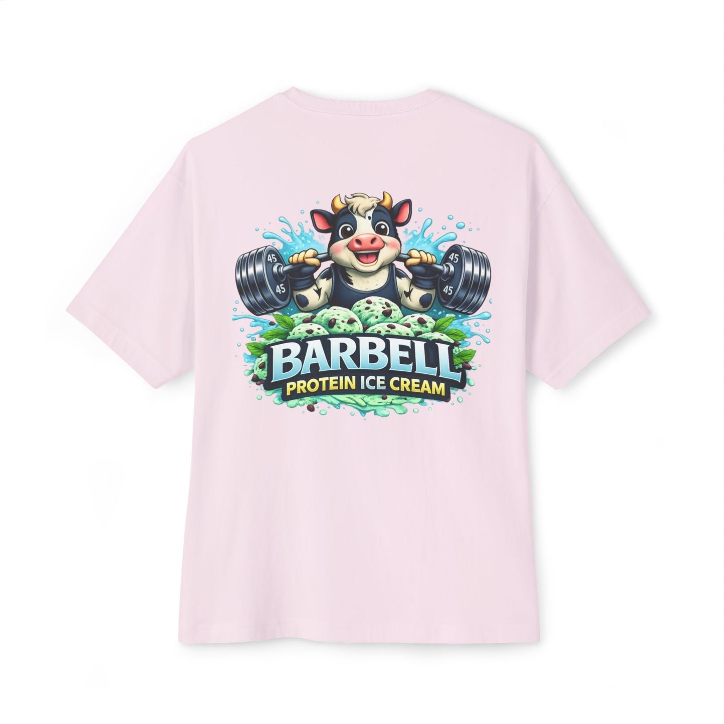 Barbell Protein Ice Cream Tee — Gym Pump Cover Cow Graphic Oversized T-Shirt