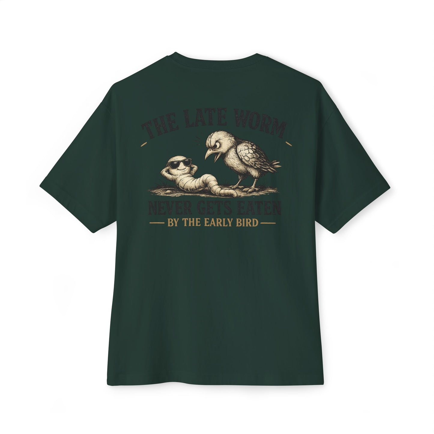 Graphic Tee — “The Late Worm Never Gets Eaten” Vintage Bird & Worm Illustration