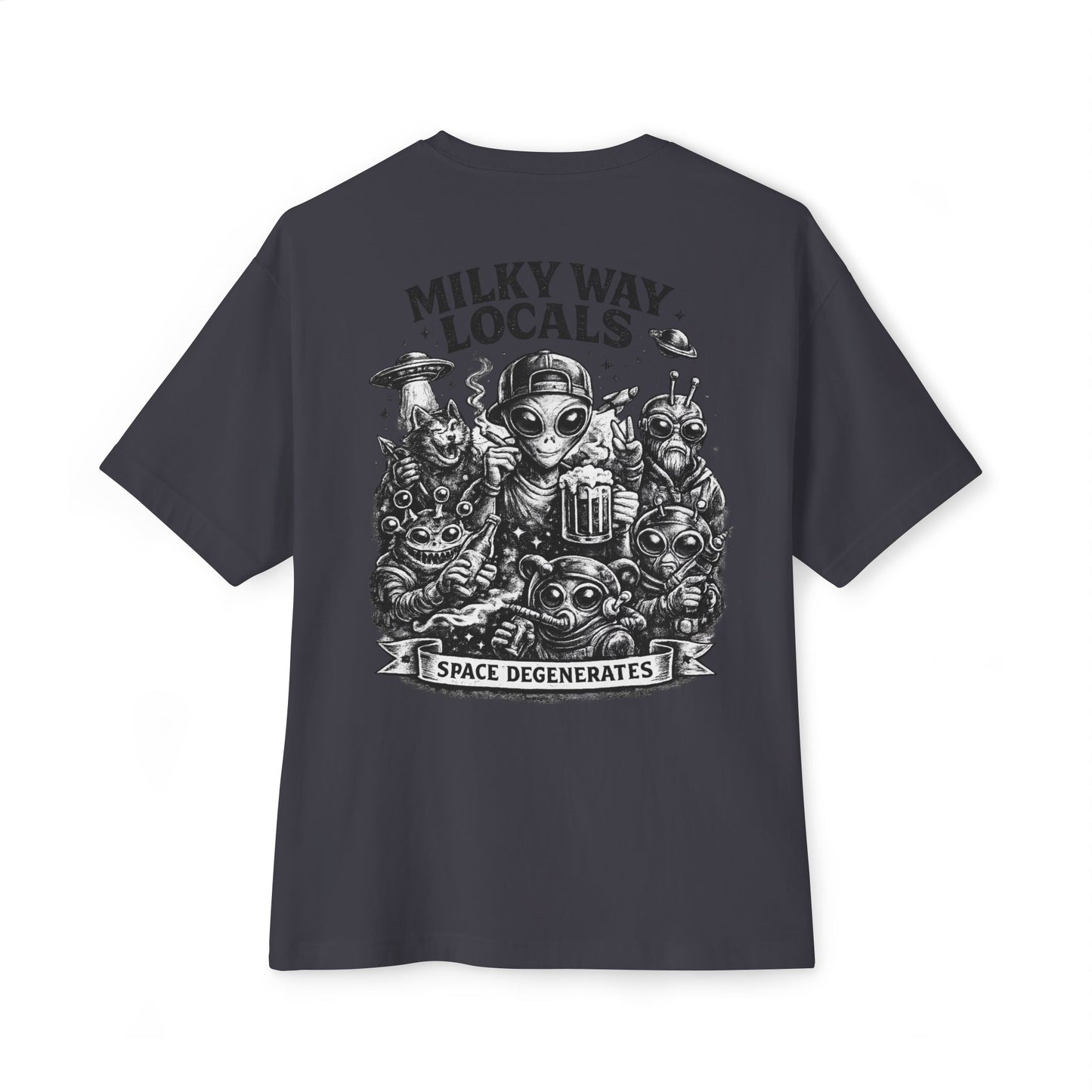 Milky Way Locals Graphic Tee — 'Space Degenerates' Alien Back Print