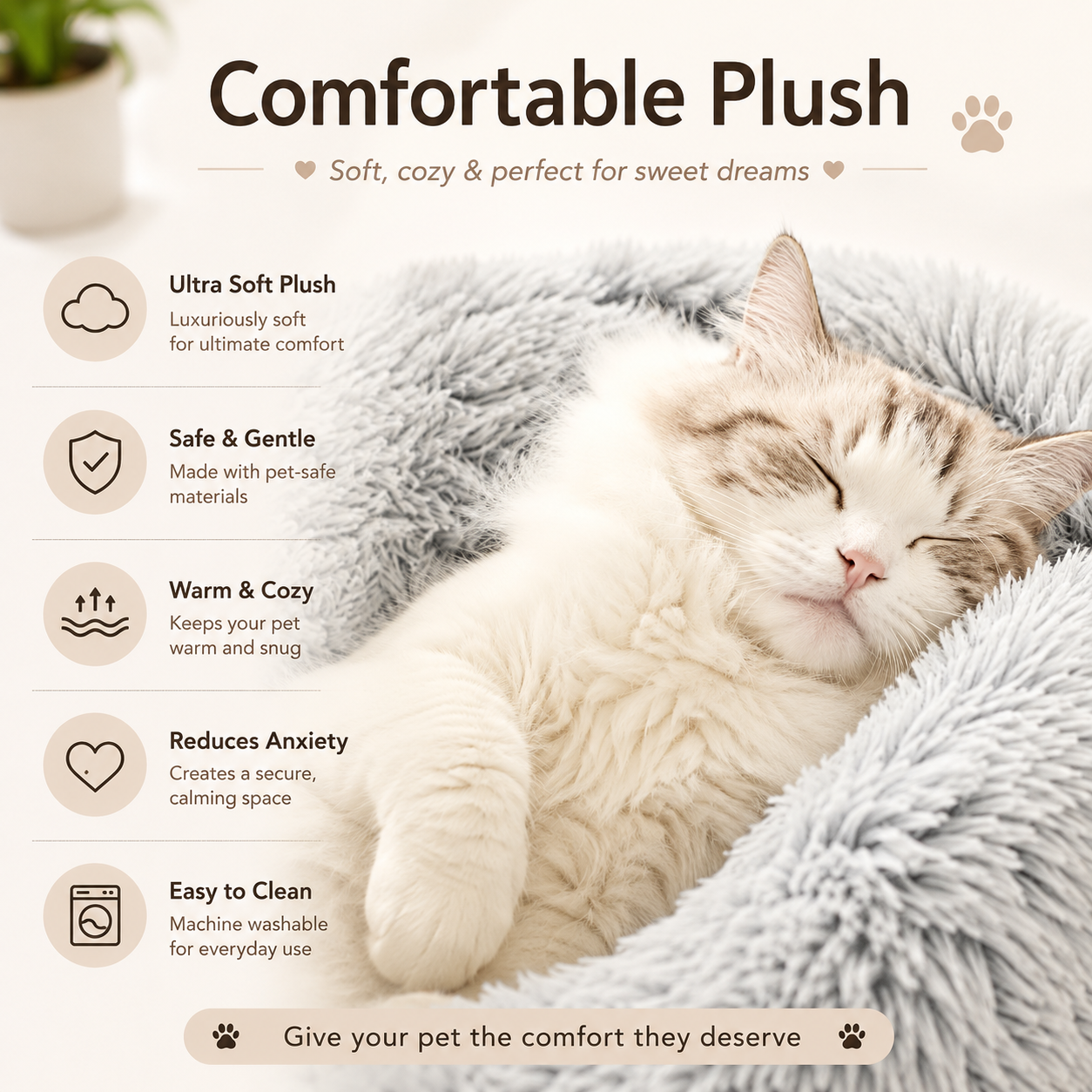 2-in-1 Plush Cat Bed & Cozy Pet Cave – Ultra-Soft Warm Sleeping Nest for Cats, Kittens & Small Dogs