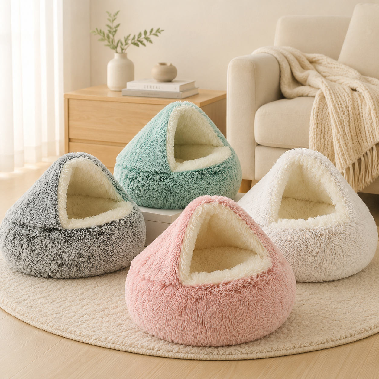 2-in-1 Plush Cat Bed & Cozy Pet Cave – Ultra-Soft Warm Sleeping Nest for Cats, Kittens & Small Dogs