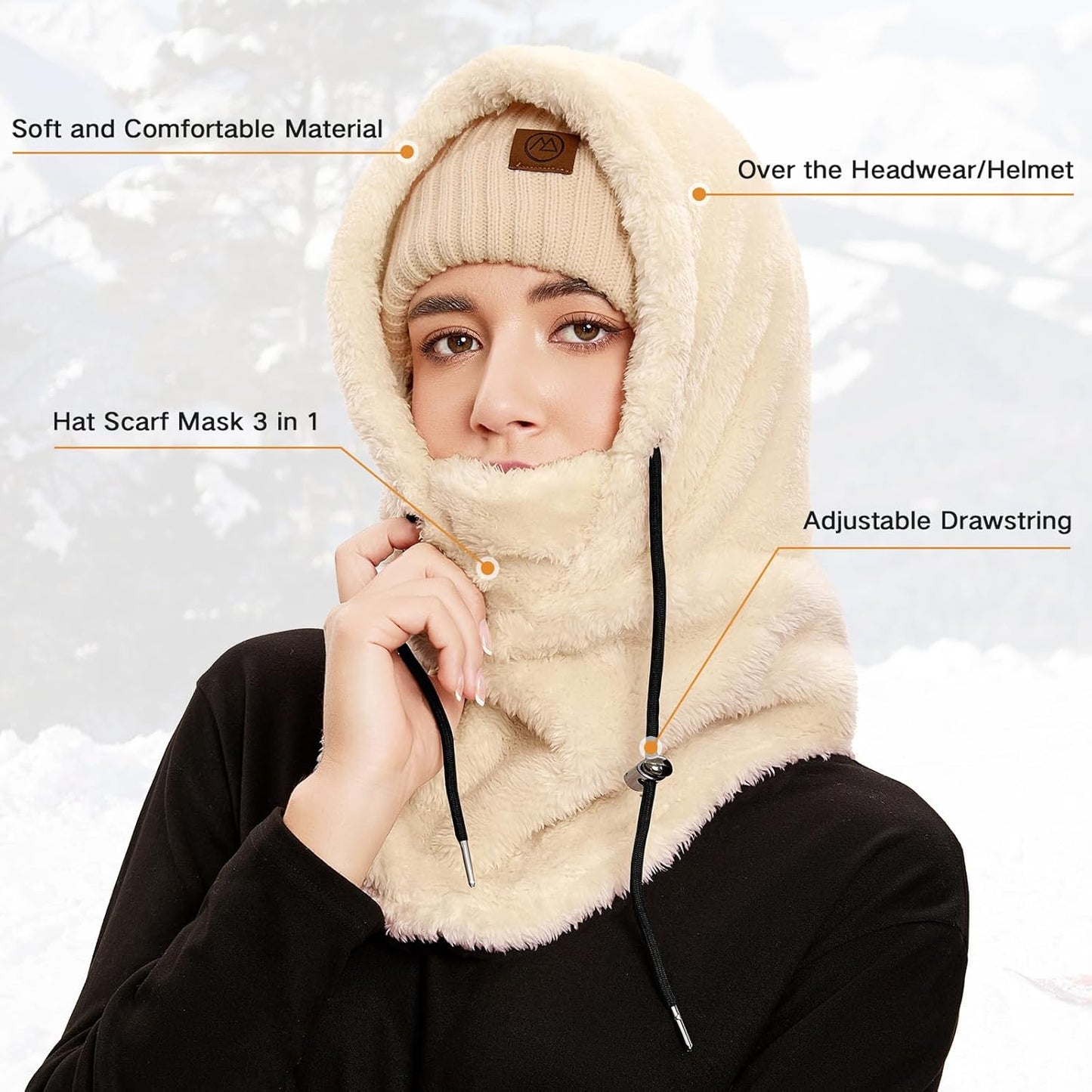 Fleece Balaclava Fuzzy Ski Mask for Women Warm Winter Hats for Women Ski Face Cover Integrated Ear Protection Windproof