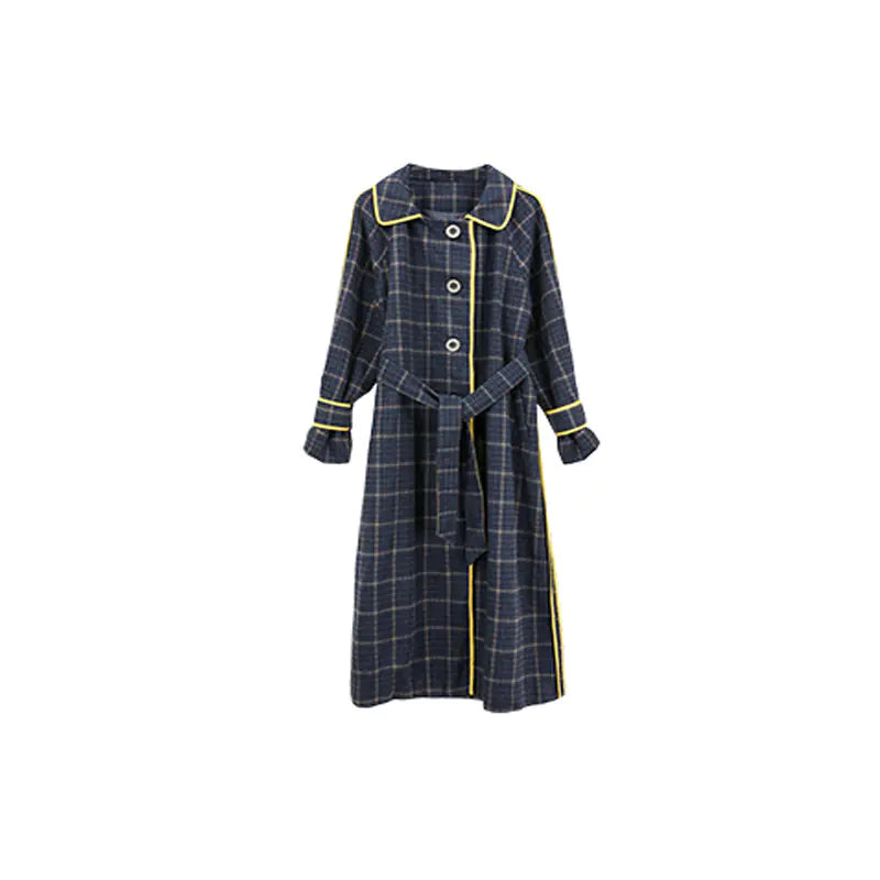 Plaid Wool Coat for Women - Mid-Length British Style